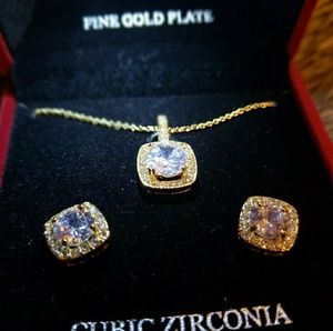 Gold Plated Cubic Zirconia Necklace & Earring Set